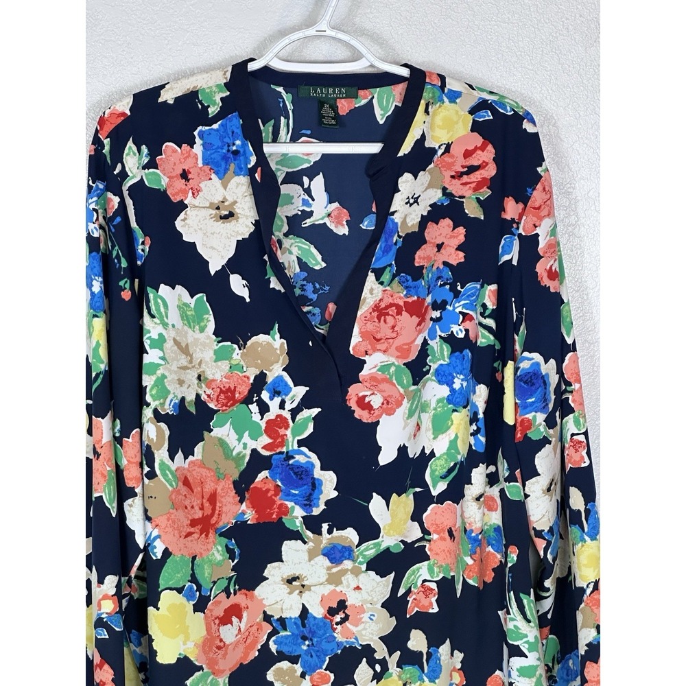 Ralph Lauren LRL Navy Floral Popover Tunic Plus Sz 2X Long Sleeve Split Neck - Picture 2 of 10